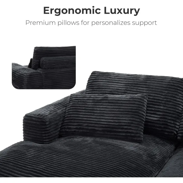 93" Oversized double Chaise Lounge, Deep Seat Cloud Plush Sofa Bed, No Assembly Required, Modern Corduroy Sleeper Loveseat Chai 6