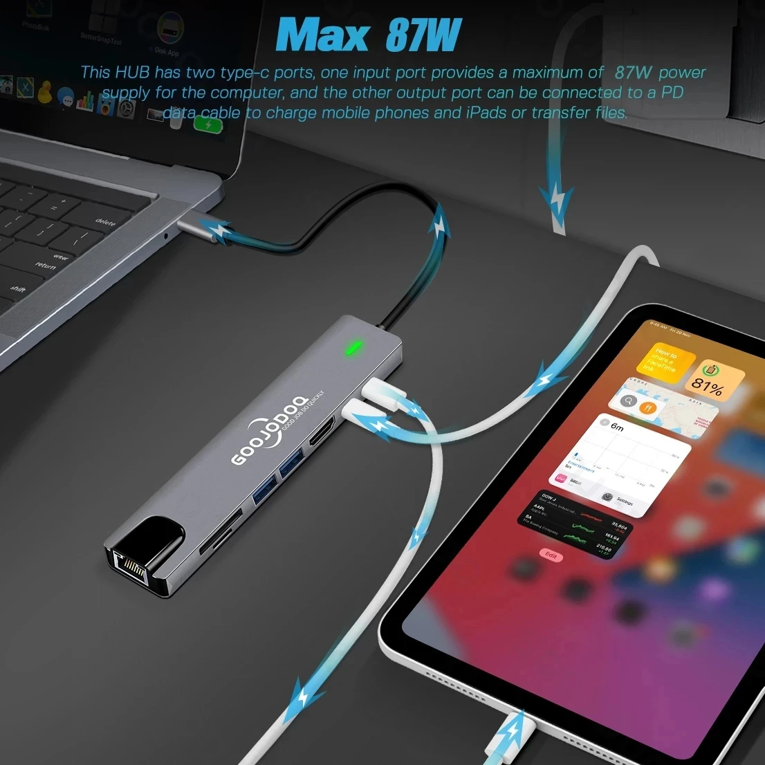 Goojodoq-usb 3.0 tipo c Adaptador Hub para Hdmi-compatível Thunderbolt pd Dock para Ipad Macbook Nintendo Switch - Imagem 3