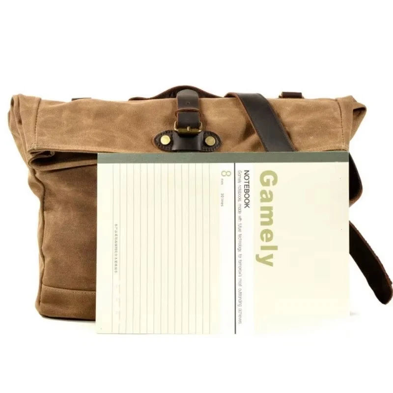 Vintage Herren Motorrad Rucksack Wasserdicht Canvas Leder Retro Rücksitztasche Motocross Satteltaschen Biker Seitentasche Braun – Detail 6