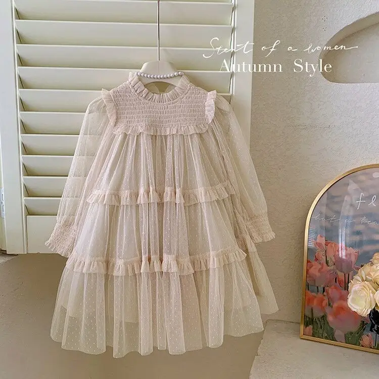 Girls' Dress Autumn New Style Children's Baby Girl Elegant Lace Splicing Style Pretty Princess Dress - 4