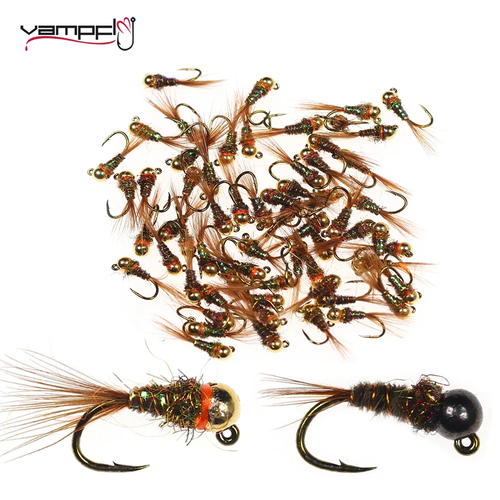 

Vampfly 6pcs Tungsten Beadhead Jig Nymph Fly Fast Sinking Wet Euro Nymph Barbed Jig Hook 16# Steelhead Trout Fishing Lure Baits