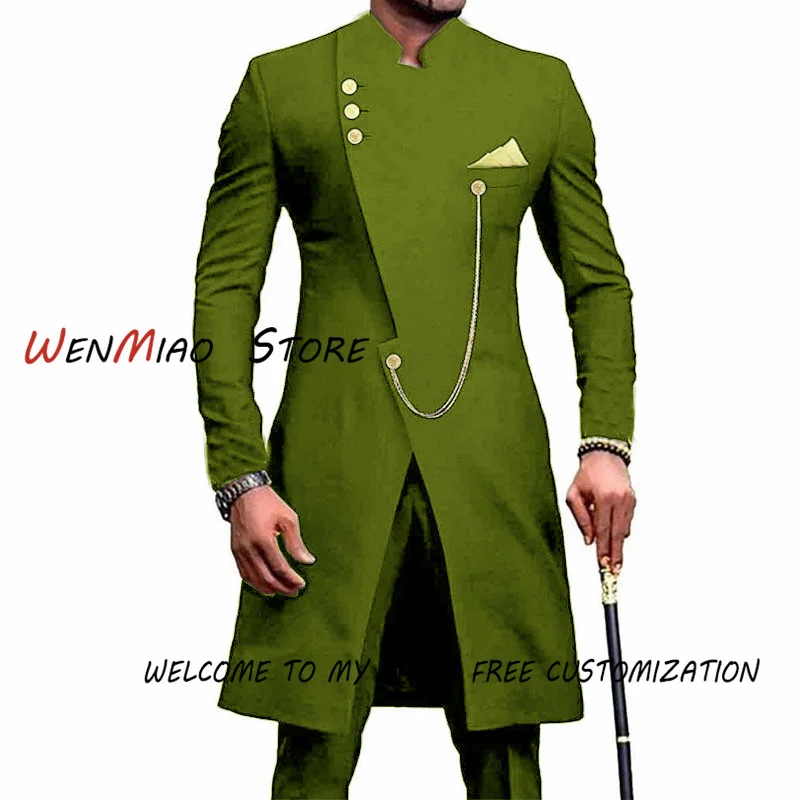 Indian Style Men's Suit 2-piece Suit Navy Blue Groom Wedding Tuxedo Blazer Single-breasted Long Jacket XS-5XL