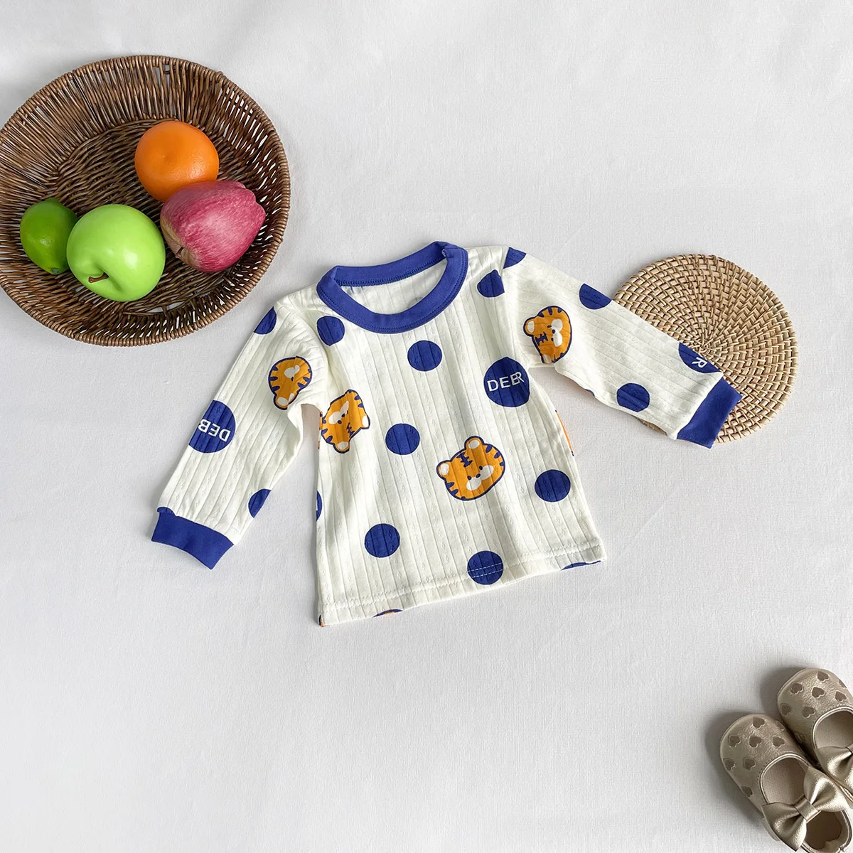 Jacquard Cotton Set Long Sleeve Underwear Kids Baby Boys Girls CHILDREN Autumn Pajamas Homewear Top + Pants 2pcs