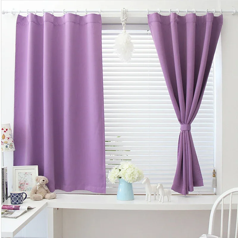 new Korean solid color short blackout curtains for bedroom / living room modern and simple curtains for kitchen balcony