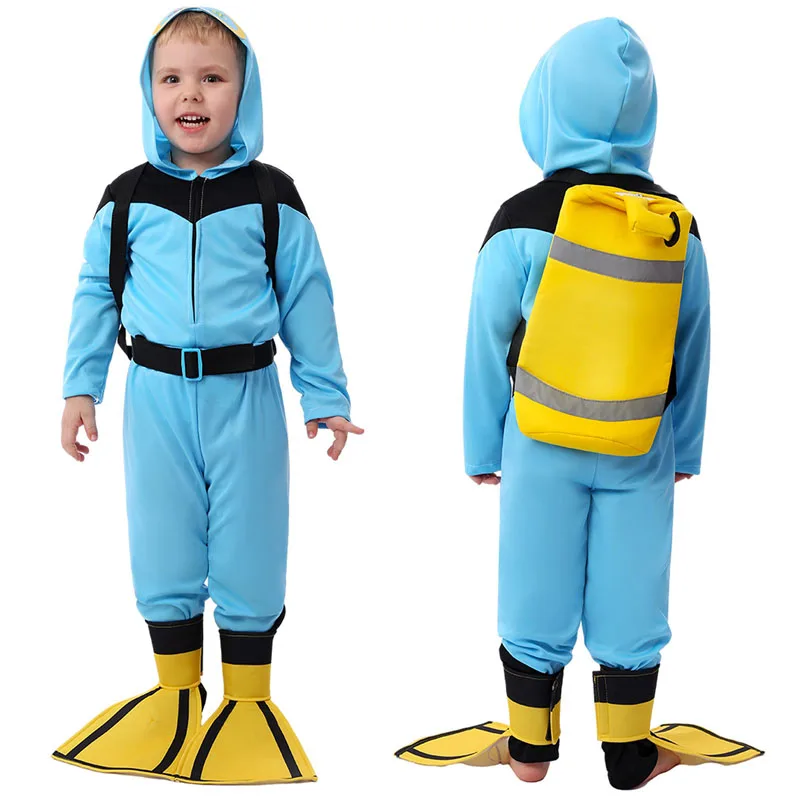 

Halloween Scuba Diver Cosplay Costume For Kids Boy Gilr Occupation work Jumpsuit Costume Carnival Party Stage Perform Clothes