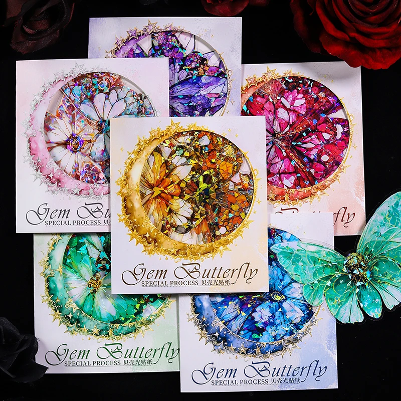 Set of 5 Glitter Butterfly Decorative Stickers for Journaling and Scrapbooking
