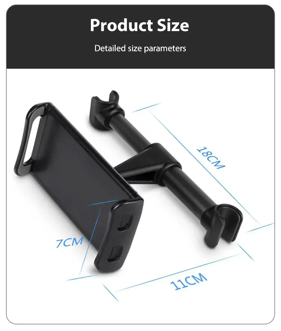 Universal 4-11" Telescopic Car Rear Pillow Phone Tablet Holder Headrest Mount Bracket For iPad Samsung Xiaomi Huawei Travel Kids