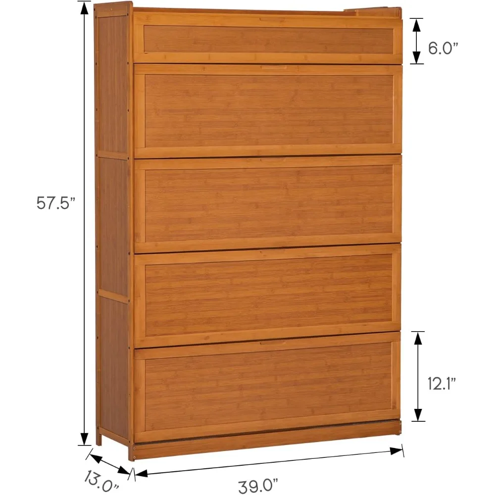 MoNiBloom Bamboo 9-Tier Shoe Organizer Contemporary Cabinet with Door 41-Pair Heels Boots Compartment, Hallway Entryway, Brown