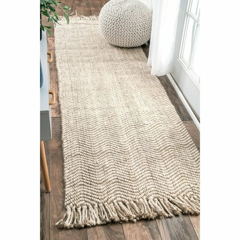 

Area Rug Handmade Natural Jute Tassel Ivory Hand Woven Carpet for Living Room and Bedroom