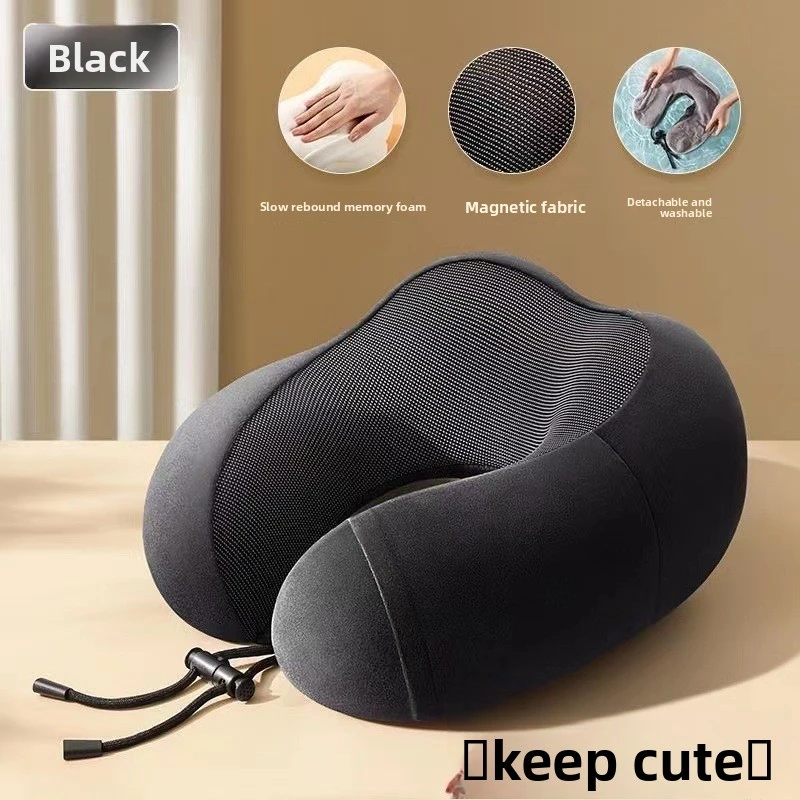 Deluxe U-Shaped Memory Foam Travel Pillow with Massage Function – Soft Neck Support for Restful Sleep and Cervical Care