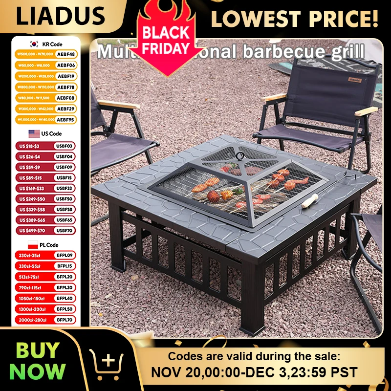 โต๊ะบาร์บีคิวอเนกประสงค์แบบพกพา เตาถ่านสำหรับใช้งานกลางแจ้ง เตาทำอาหารสำหรับตั้งแคมป์ บาร์บีคิว และชงชา 1