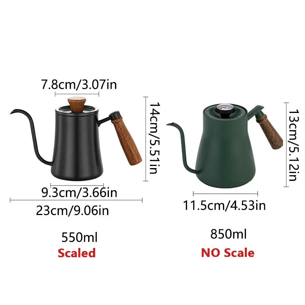Stainless Steel Goose Neck Coffee Pot 550ml/850ml Drip Port Pour Over Coffee Kettle Wooden Handle Scale Hand Brewing Kettle