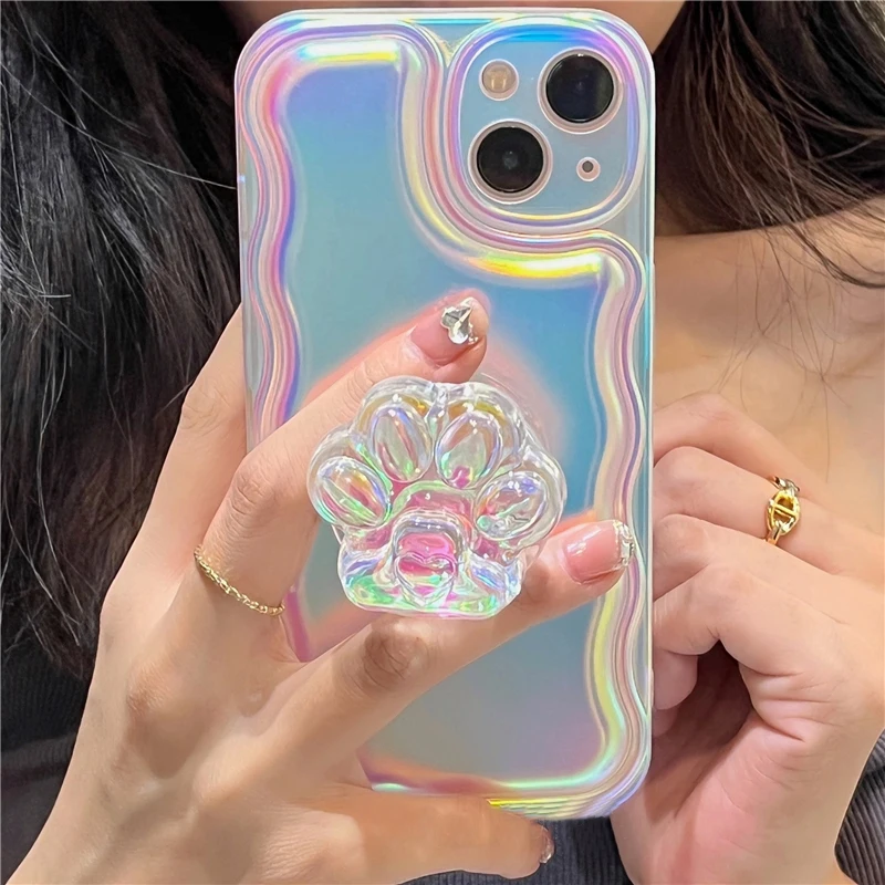 귀여운 고양이 발톱 휴대폰 거치대 브래킷, 크리스탈 판타지 3D 레이저 접이식 지지대 커버 케이스, 액세서리 스탠드 브래킷..