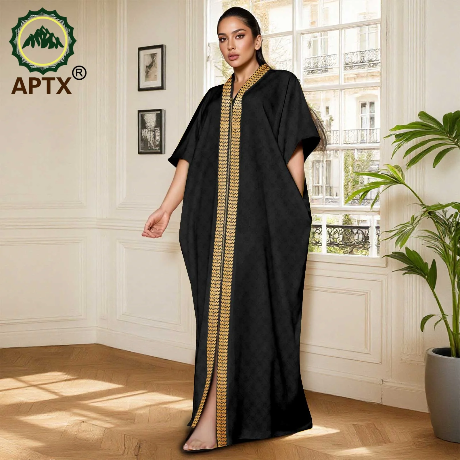 فستان كافتان فضفاض للنساء من APTX، عباءة إسلامية أ...