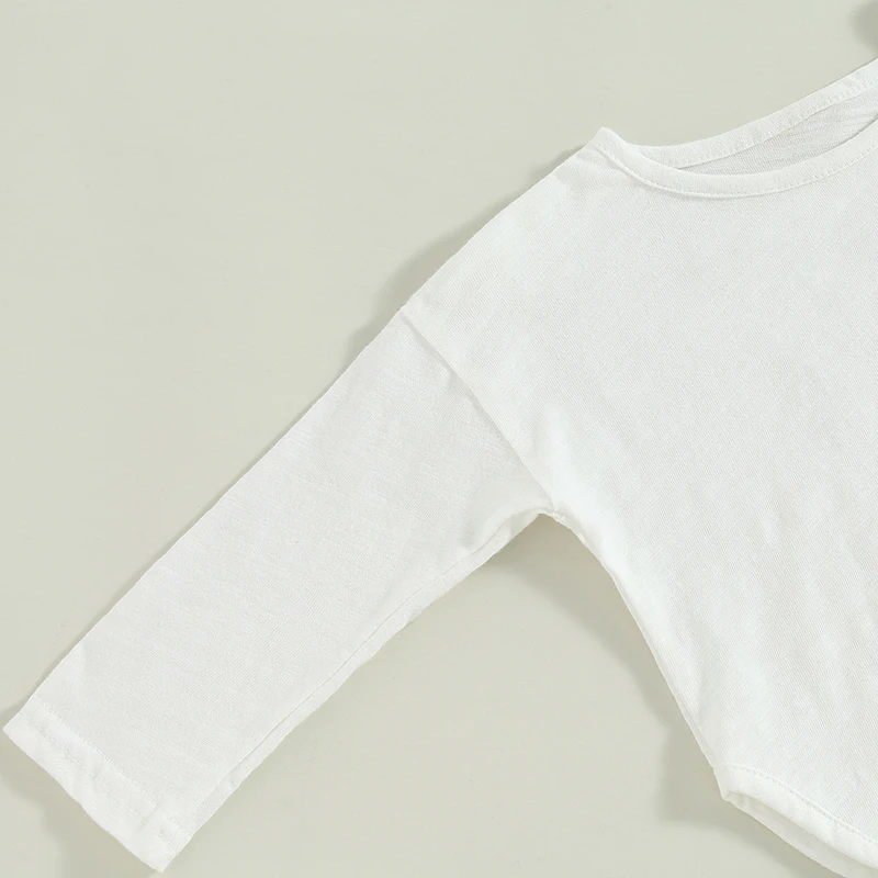 Toddler Kids Boys Girls T-Shirts Casual Summer Spring Fall Solid Color Crew Neck Long Sleeve Shirts Fashion Tops
