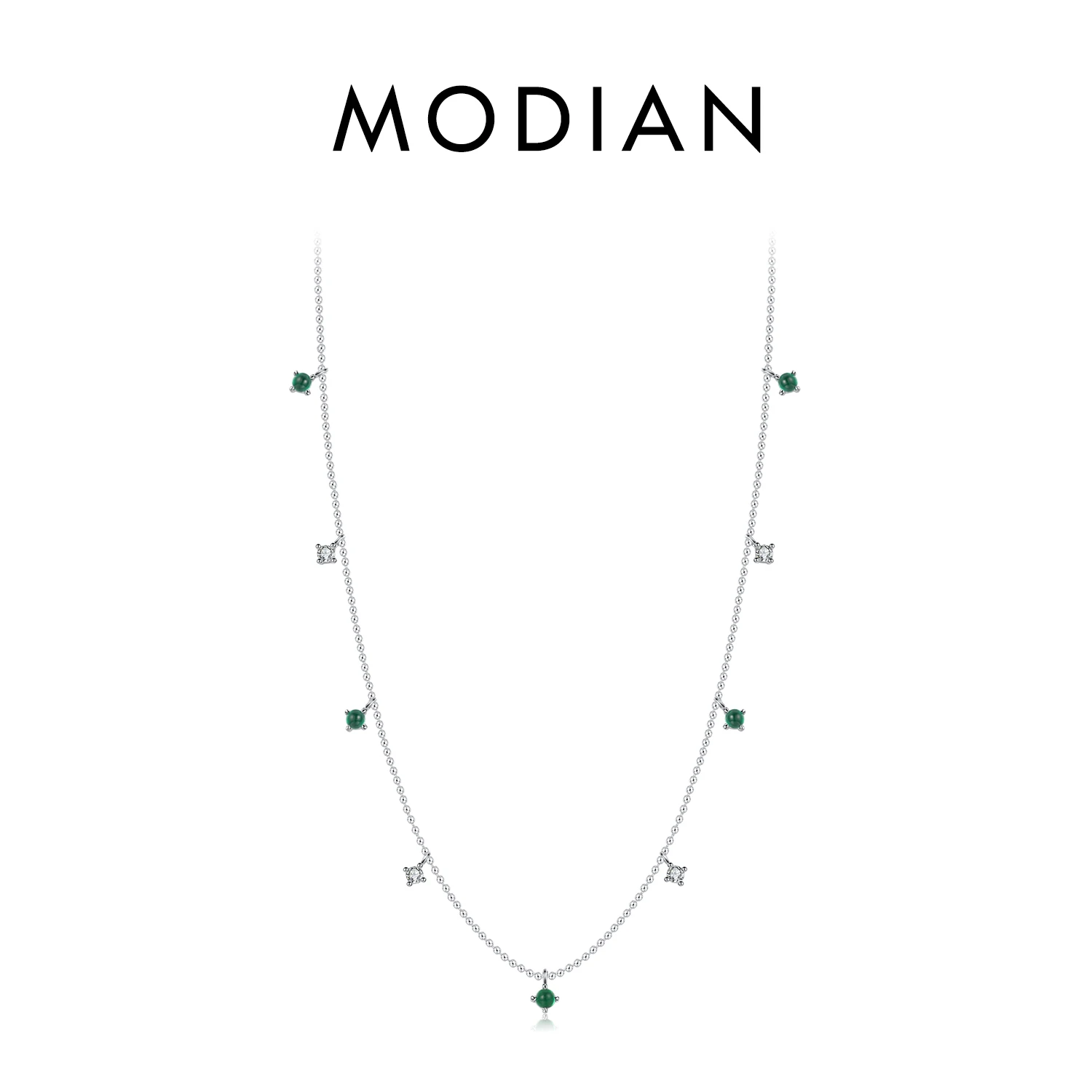 

MODIAN Real 925 Sterling Silver Charm Green CZ Round Small Pendant Necklace Trendy Link Chain For Women Anniversary Jewelry Gift