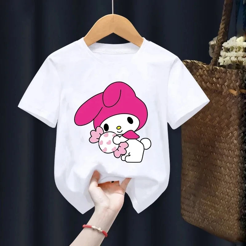 Kawaii Y2k 소녀용 마이 멜로디 티셔츠, 대형 하라주쿠 티, 어린이 티셔츠, 가족 매칭 의상
