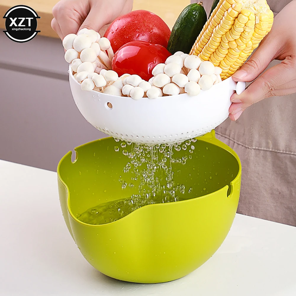 Double Drain Basket Bowl Rice Washing Kitchen Sink Strainer Noodles  Vegetables Fruit Kitchen Gadget Colander Colores De Cocina