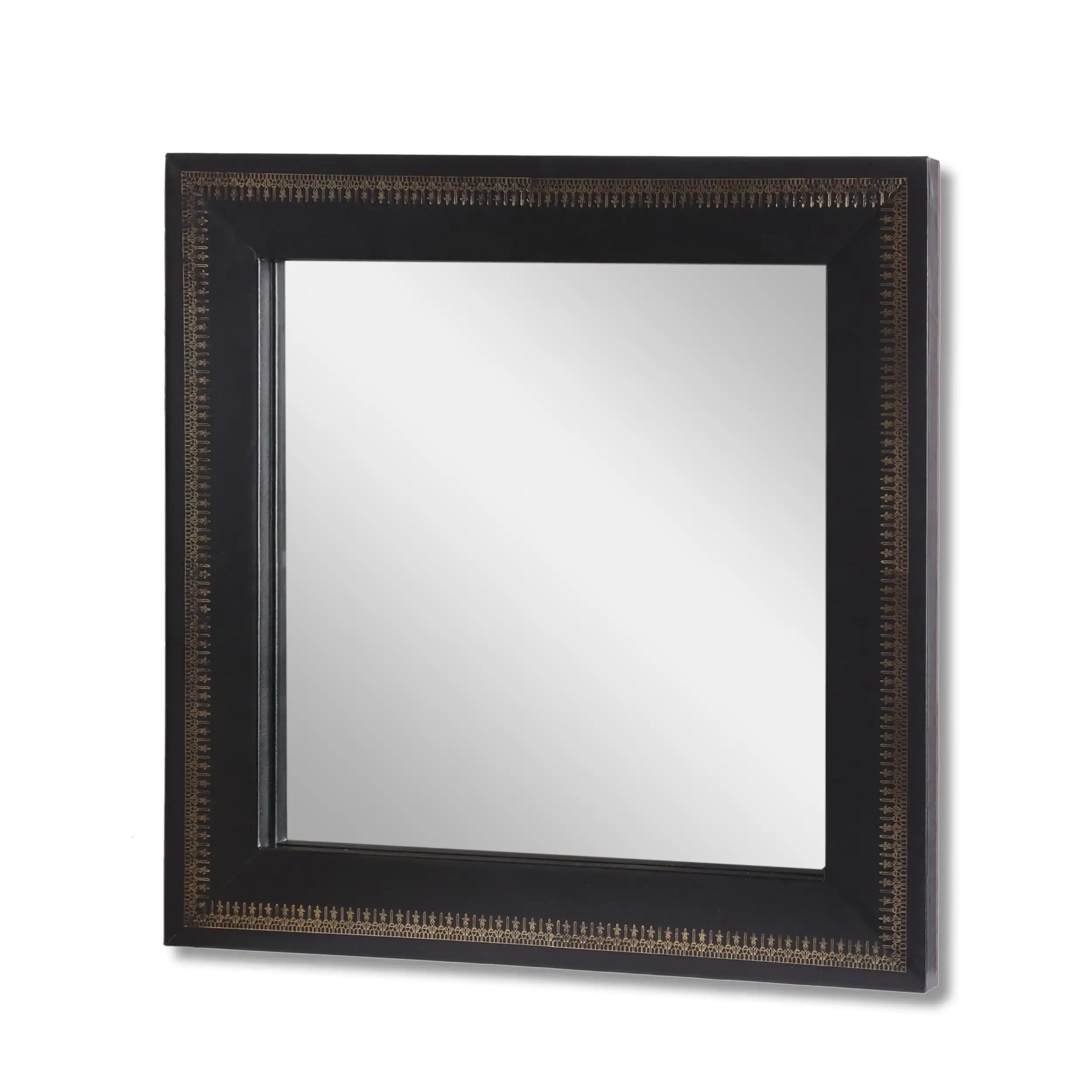 

Luxurious Refined Fashionable and Elegant Leather Embossed Square Wall Mirror Black and Gold