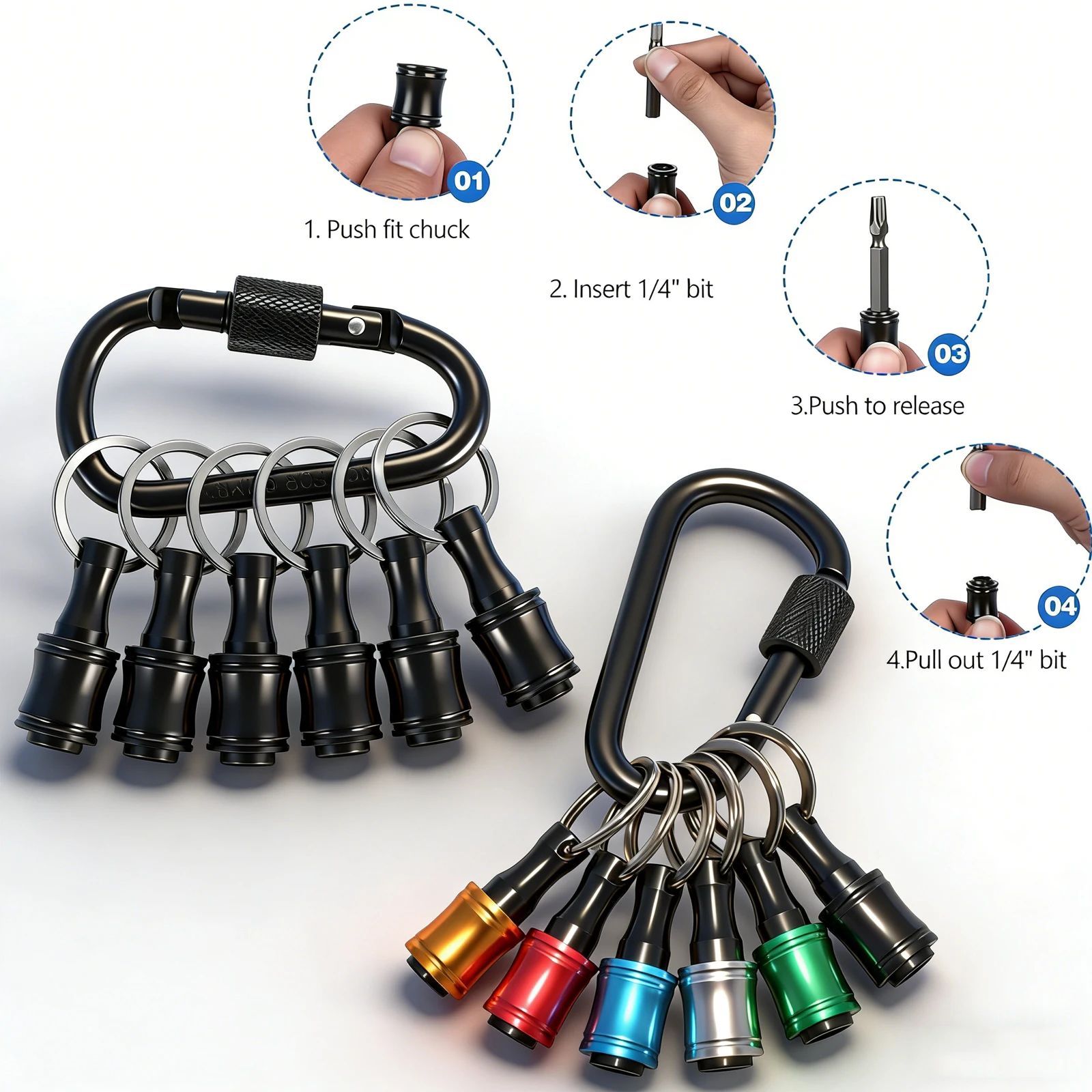 6Pcs Bit Holders 1/4 inch Hex Shank Screwdriver Bits Holder Lightweight Quick-change Extension Bar Keychain Drill Screw Adapter