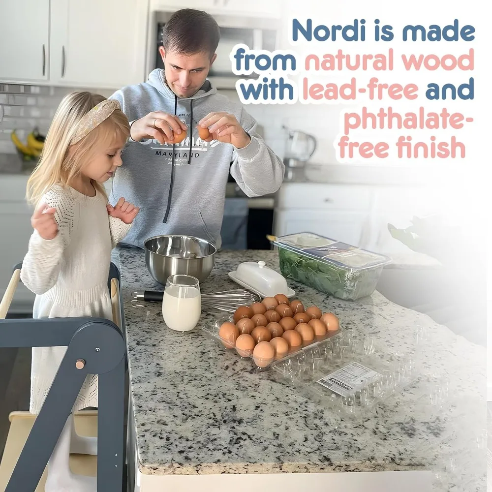 Foldable Toddler Kitchen Tower, Montessori Helper, Adjustable Heights for 18-48 Months, Grey