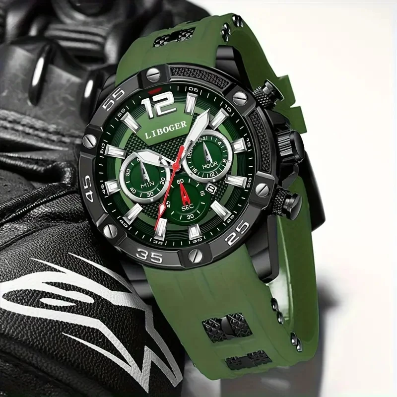 1pcs Men's Watch Sport Business Calendar Watches Fashion Casual Silicone Quartz Watch Men's Gift (Box Not Included)