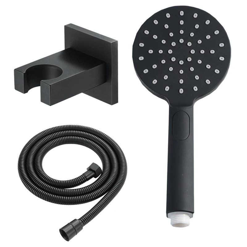 

New Three-Function Black Hand Held Shower Head Wall Mounted Household Round ABS Shower Head With Hose And Shower Holder