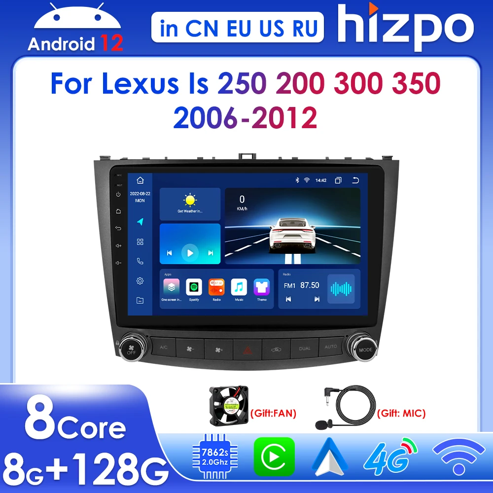 

Hizpo Автомагнитола 2 Din Android 12 для Lexus IS250 200 300 350 Авторадио мультимедийный плеер GPS-навигация BT стерео RDS 4G DSP IPS