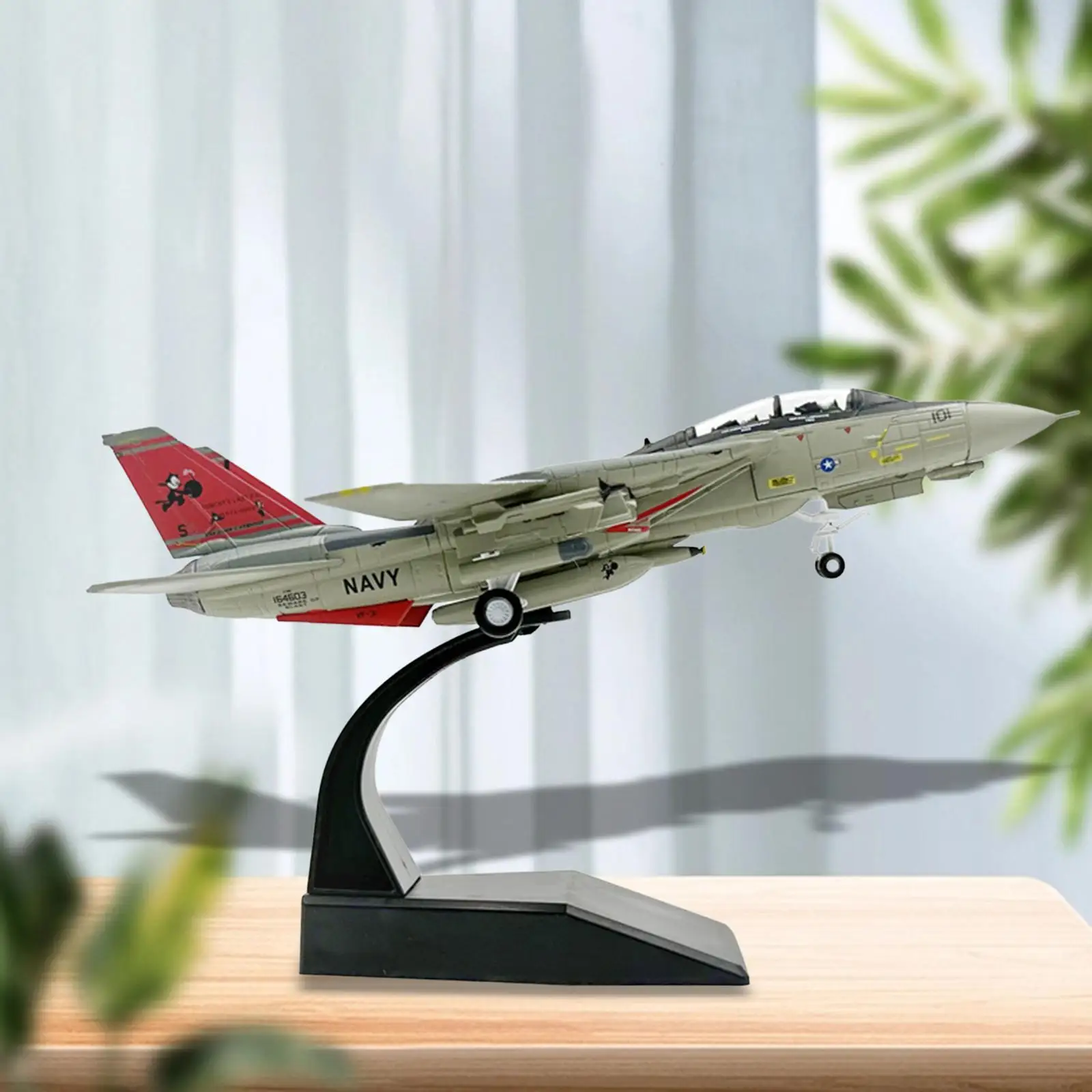 

Diecast Model Simulation 1/100 Scale F 14 Aircraft Airplane with Base Fighter for Cafes TV Cabinet Office Livingroom Shelf