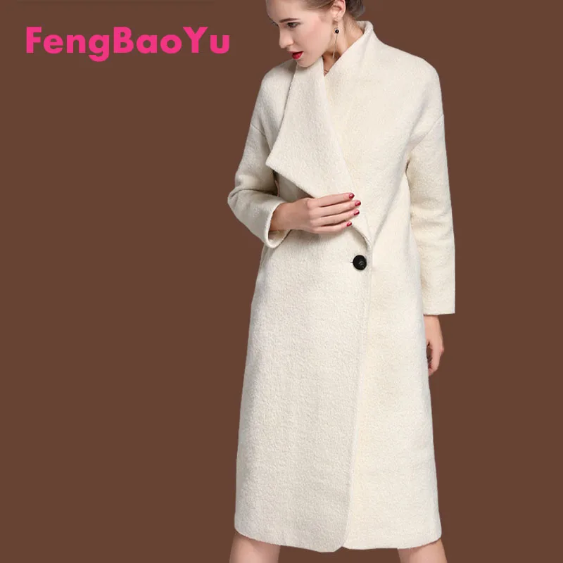 

Fengbaoyu Autumn Winter Ladies Europe and America Thick 100% Pure Wool Coat High-end Long Soft Warm Comfortable Beige White Coat