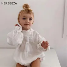 

HERBEEZA Baby Girl Clothes Long Sleeve Baby Bodysuit Solid Linen Female Newborn Rompers Spring&Summer Jumpsuit Baby Overalls