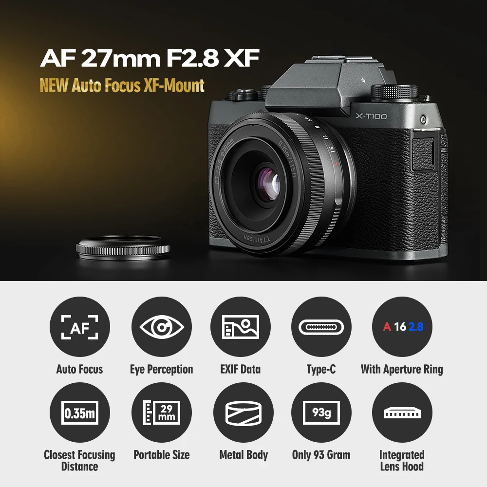 TTArtisan 27mm F2.8 AF Lens For Fuji X-mount Camera X-T3 X