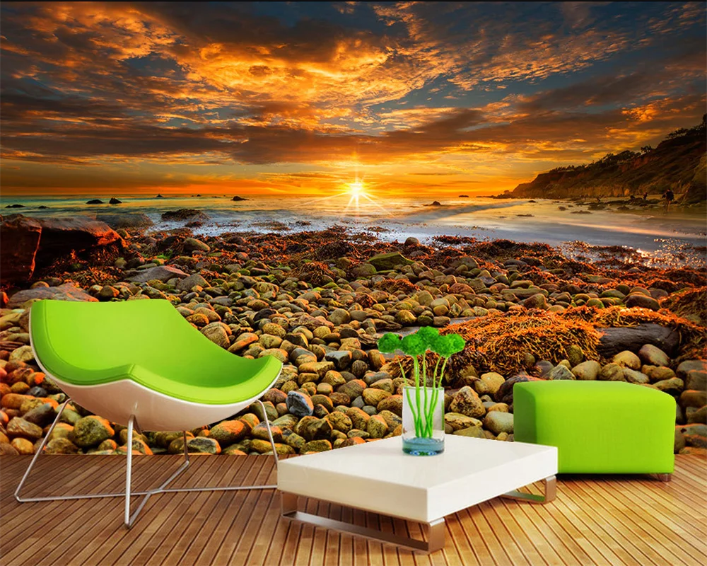 beibehang Custom modern new bedroom mood pebble beach coast TV background wallpaper papel de parede 3d papier peint