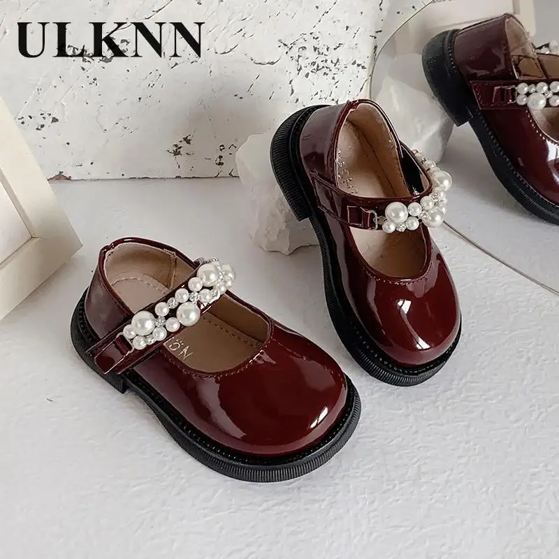 Children's Leisure Shoes Female Princess Shoes 2023 Students Show Autumn Period Baby Small Winered Leather Shoes