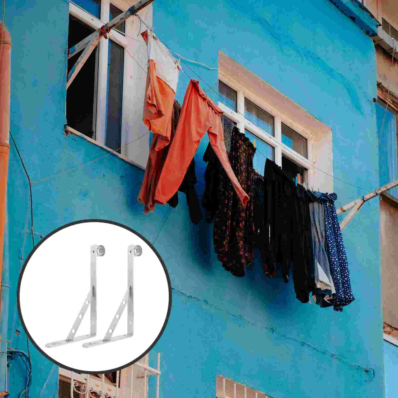 

2pcs Rod Bracket Clothes Hanger Pole Support Bracket Balcony Wall Mounted Rod Support
