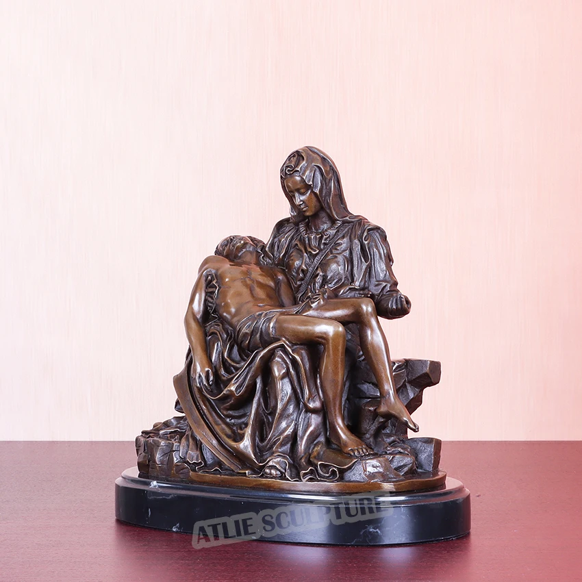 Famous Pieta Statue by Michelangelo Bronze Replica Sculpture Western Collectible Home Decoration 2
