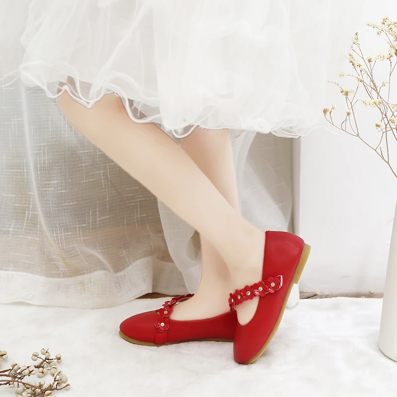 

Wholesale 25-34 Size Princess Soft Bottom Flower Leather Kids Children's Shoes For Girls