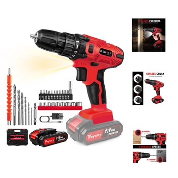 21V Cordless Power Drill,with 1500mAh Battery Electric Drill Driver 25+1 Torque 45Nm Screwdriver Kit Combi Drill 3/8"