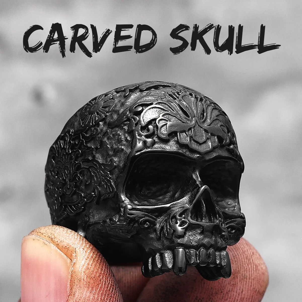 Men's Stainless Steel Skull Ring - Punk Rock Skeleton Design