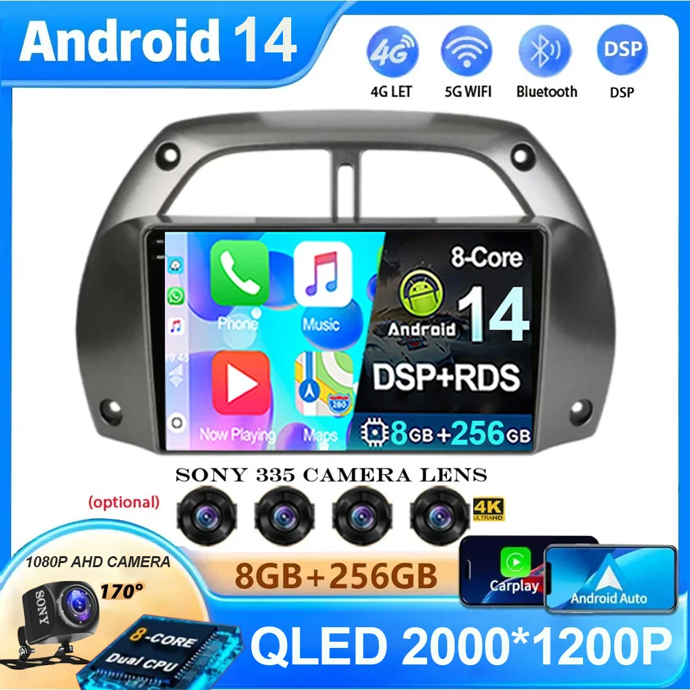 

Автомагнитола 2DIN на Android 14, мультимедийный видеоплеер, навигатор GPS для Toyota RAV4 Rav 4 2001-2006, головное устройство Carplay 4G LET WIFI