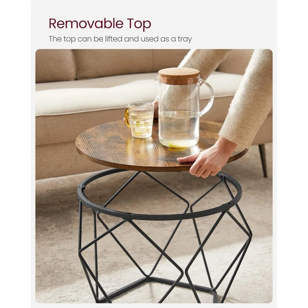 Set of 2, Round Coffee Table with Steel Frame, Side End for Living Room, Bedroom, Café Tables 6