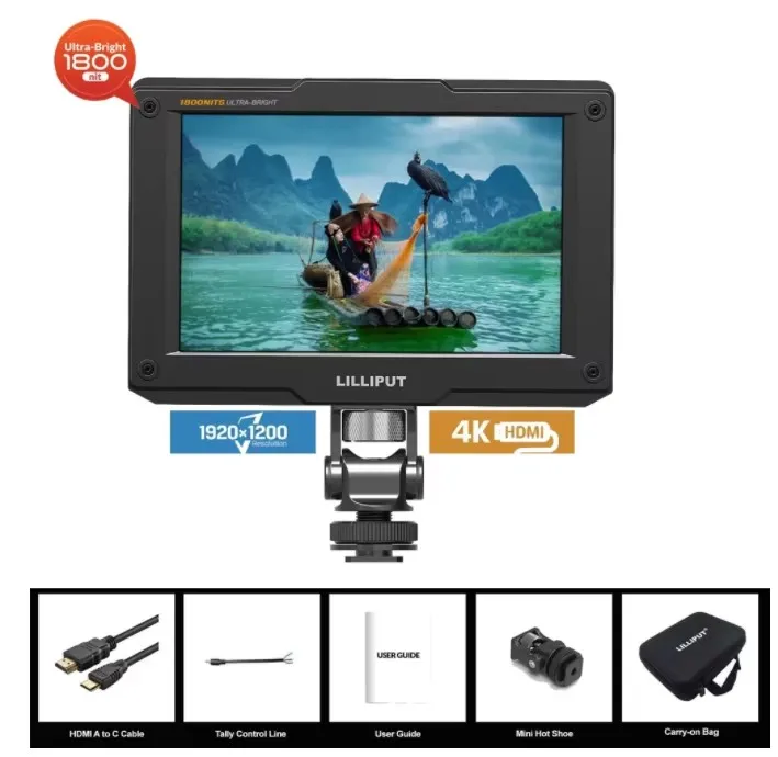 LILLIPUT H7 7 Inch 3D LUT 1800nits DSLR Camera Field Monitor IPS FHD Video Focus Assist 4K HDMI-compatible for Youtube Live