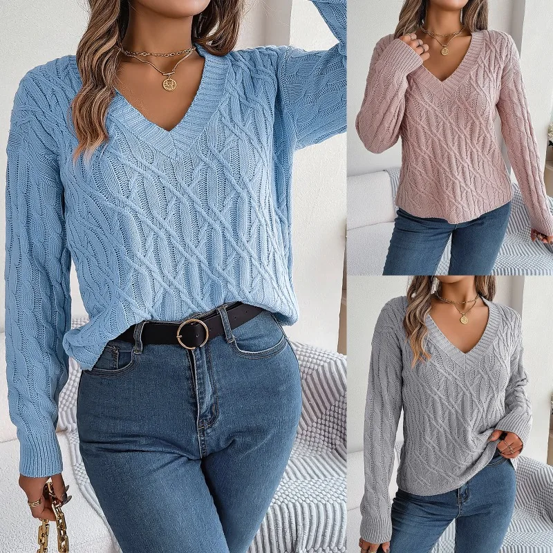 

French Vintage V-neck Knit Sweater Autumn Winter Women's Elegant Slim Y2k Sweater 2023 Casual Loose Sweater Fall Ladieswear