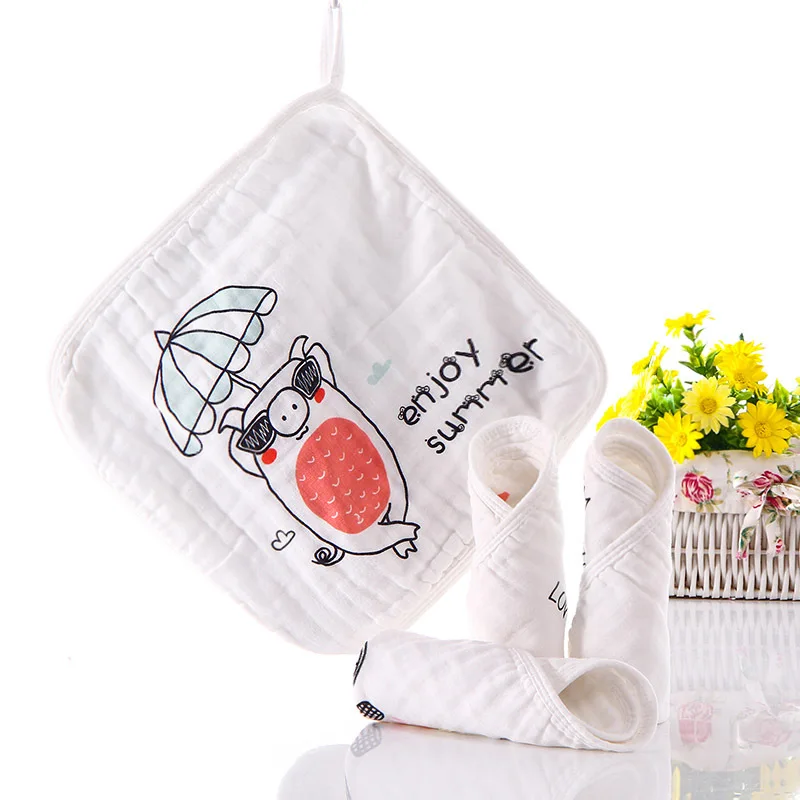 Happyflute 25*25CM 6-Layer Soft Cotton Gauze Baby Towel Cotton Cartoon Face Towel Children's Square Handkerchief Saliva