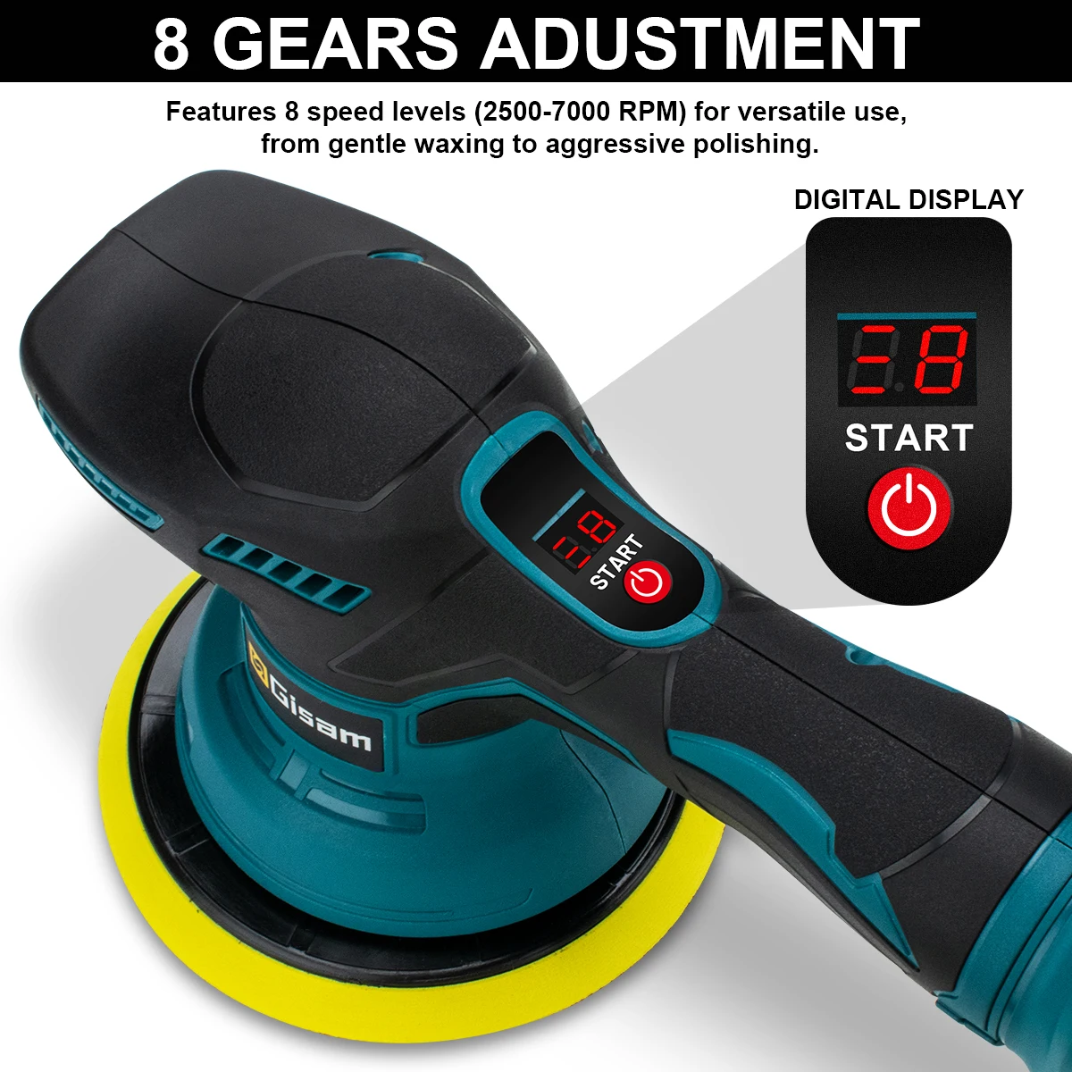 Gisam Cordless Car Polisher 8 Gears Digital Display Electric Polisher Auto Car Polishing Waxing Machine For Makita 18V Battery 3