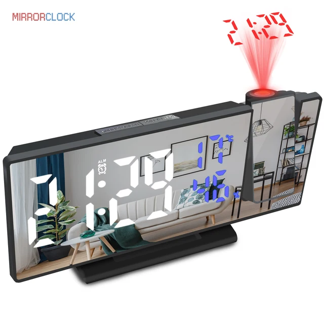 MICLOCK New 3D Projection Alarm Clock Snooze Larger LED Mirror Clock Display Temperature Auto Brightness Bedroom Bedside Clock 1