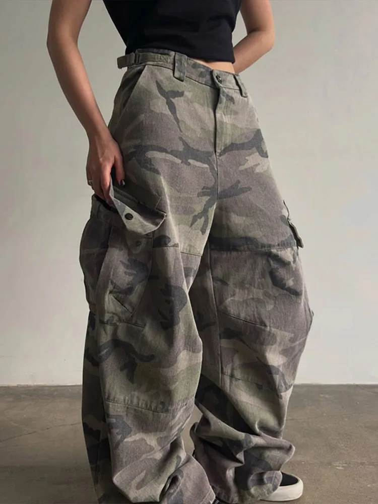 Women Camo Print Hooded Zipper Jacket Elastic Cuff Jacket Cropped Short Length Loose Puffer Winter Warm Winter Street Jackets