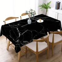 Nappe Moderne à Motif Marbre Noir, Veines Blanches, Bord Festonné, Résistante aux Taches, pour Salle à Manger et Décoration Intérieure Élégante 5