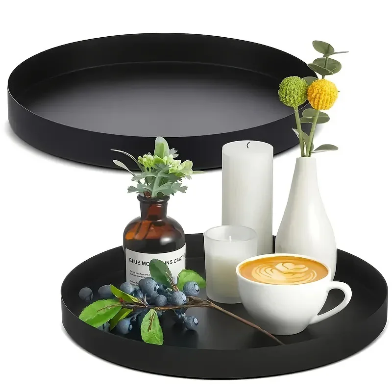 1pcBathroom Aromatherapy Tray Vassoio da scrivania per soggiorno Vassoio da scrivania multifunzionale rotondo in metallo nero