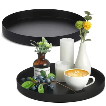 1pcBathroom Aromatherapy Tray Vassoio da scrivania per soggiorno Vassoio da scrivania multifunzionale rotondo in metallo nero